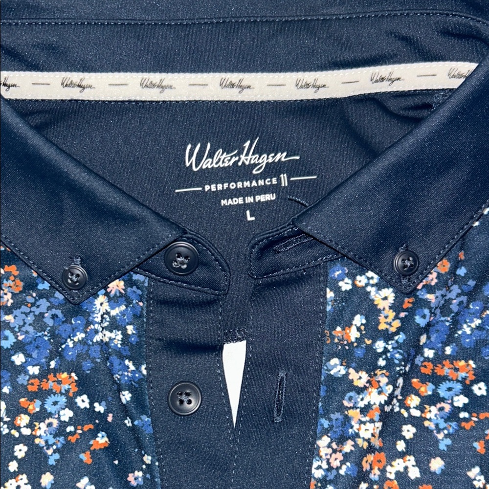 Walter Hagen Navy Polo with Blue and Orange Floral Print